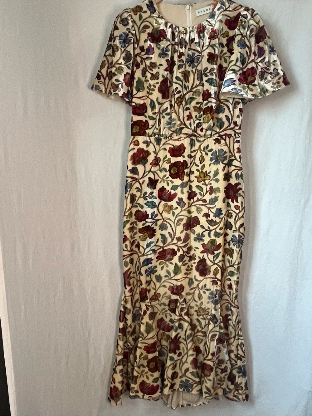 Rhode Arabella Midi Dress in Cream Vichy Rose Floral Velvet - Size 4 - NWT - Picture 3 of 8